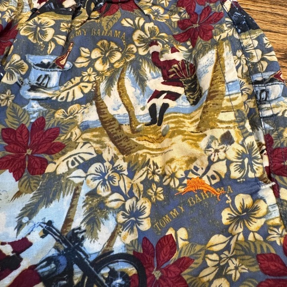 Tommy Bahama Santa Christmas Pajama Lounge Medium Hawaiian Motorcycle Biker - Picture 4 of 7